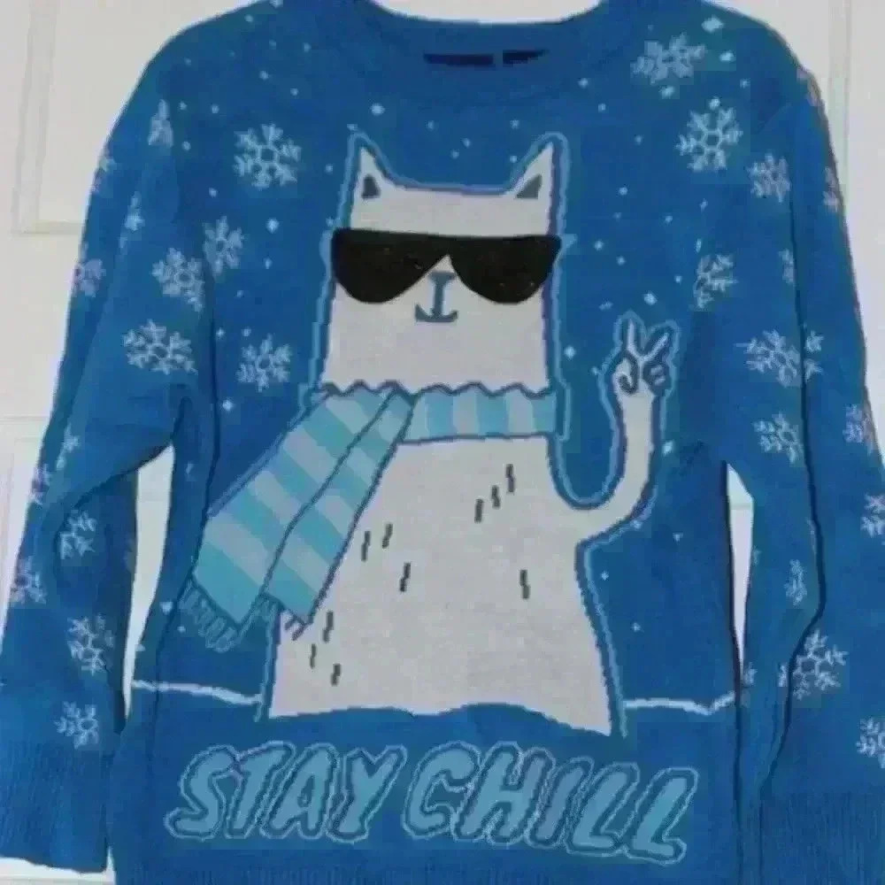 Kids Christmas Stay Chill Sweater - Holiday Pullover Size XS Festive Winter